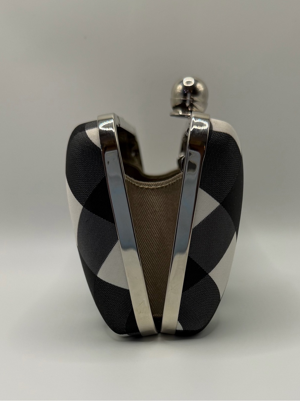 Black and White Checkered Convertible Box Clutch with Silver Chain Strap - Picture 5 of 10